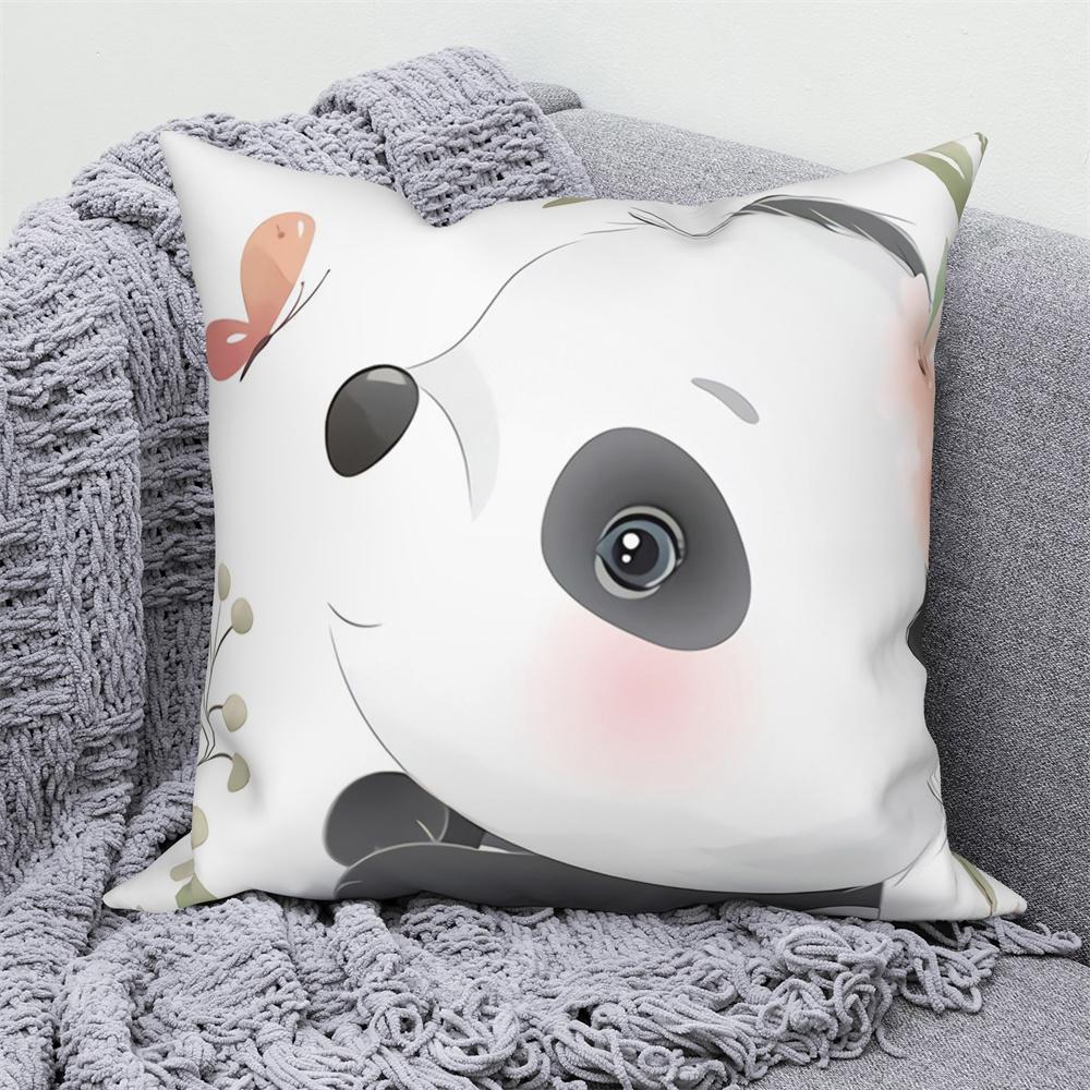 Juste De Coussin Blanche Avec Imprimé Animal De Dessin Animé Mignon, Taie D'oreiller Décorative Pour Canapé