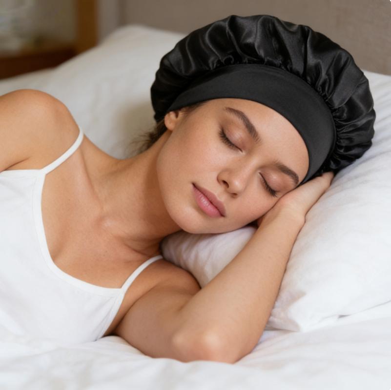 1PC Soft Silk Satin Lined Bonnet Large Satin Hair Bonnet Household Sleep Shower Cap Hair Wrap Cover for Long Hair Salon Tool