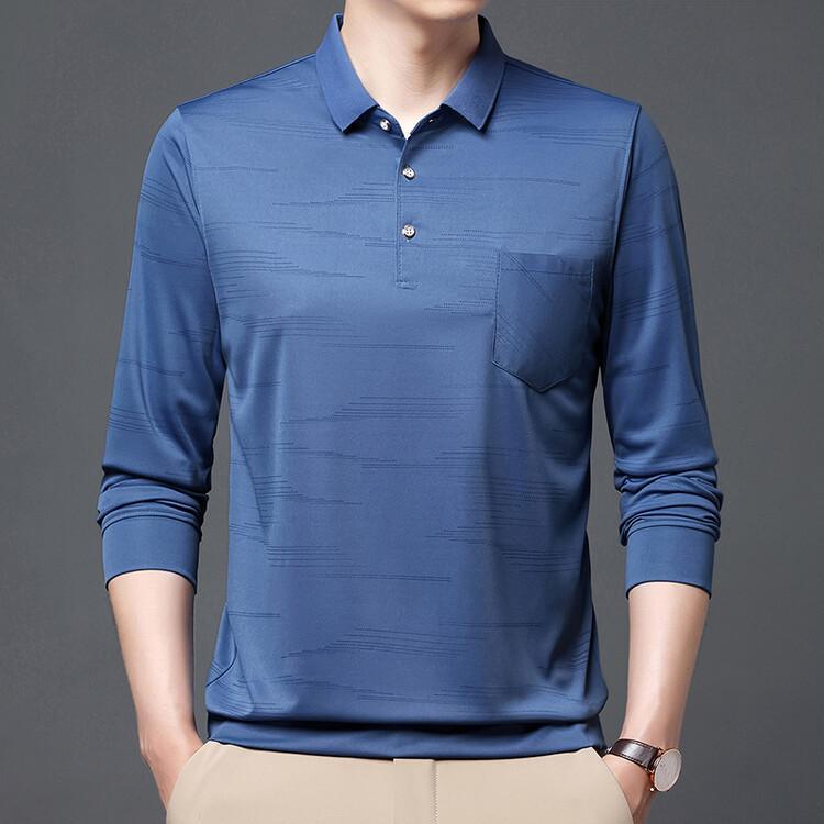 Long-sleeved T-shirt Men's Mercerized Cotton Pocket Polo Shirt Middle-aged Dad Shirt Thin Loose Top