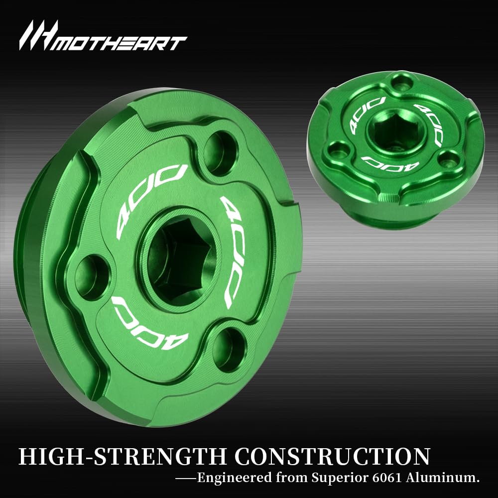 MotHeart Motorcycle Engine Bolt Covers for Ninja 400 2018-2024 CNC Machined T6 Aluminum 2pcs Ninja 400 Parts (Green)