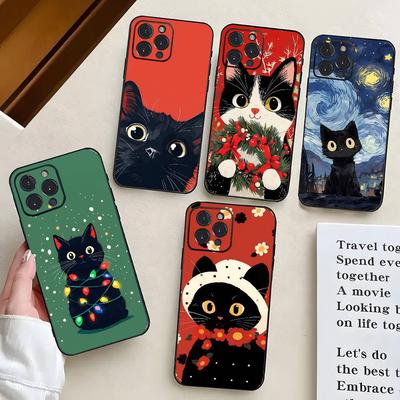 Cute Black Cat For IPhone 15 16 14 Plus 13 12 11 17 Pro Max 17 Air Black Soft Phone Cover