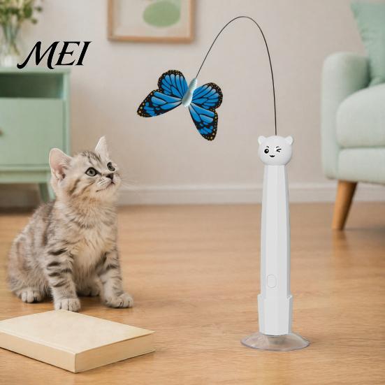 Self Play Cat Accessories Electric Butterfly Wand, Rechargeable Interactive Wand Toy, 360 Spinning Self-Play Silent Electronic Pet Toys with 2 Modes,