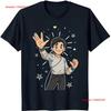 Black T Shirt With Cartoon Character Waving Under Starry Night Sky Fun Stylish Vintage Homme Versatile