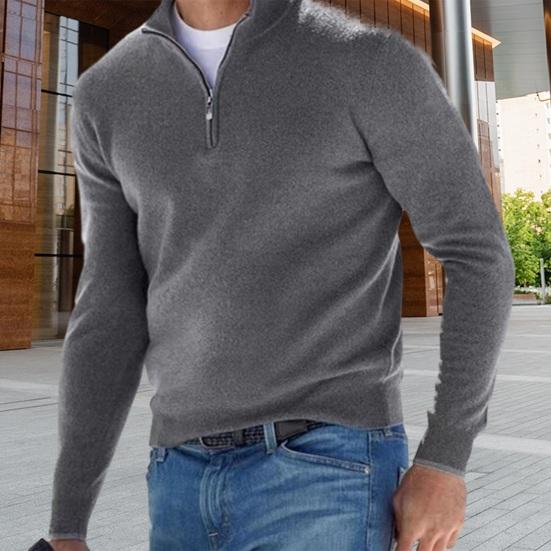 גברים סתיו אביב העליון צווארון V צווארון רוכסן צווארון צבע אחיד רך סוודר חם אלסטי חולצה יומית גברים מזדמנים