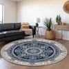 Large Decorative Round Area Rug Blue and Beige Ornate Moroccan Pattern Circular Living Room Home Decor Accent Mat