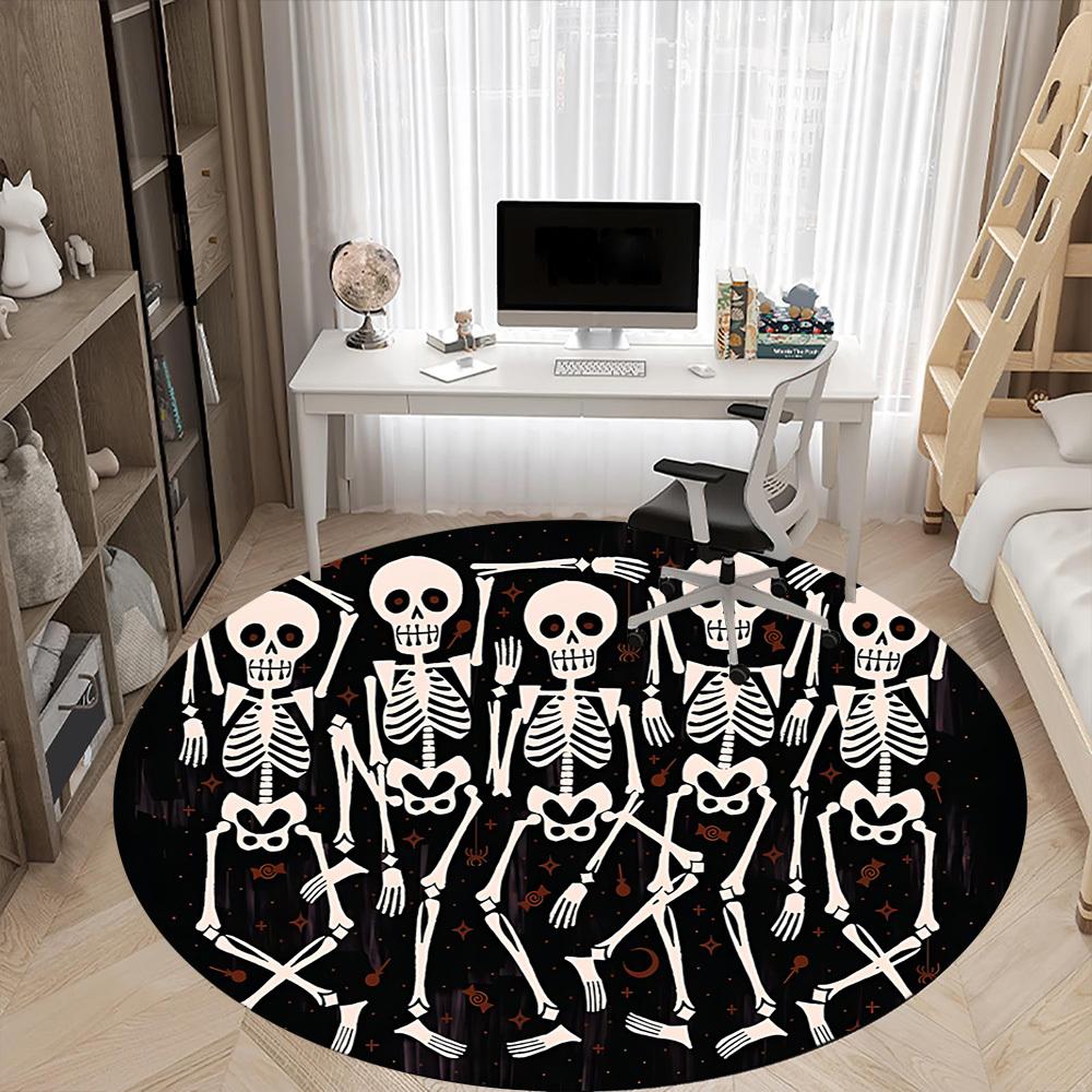 1PC Skeleparty Skeletons Office Round Area Rug, Mat Suitable For Office, Under Office Chairs Bedroom Living Room Home Decor, Room Deco