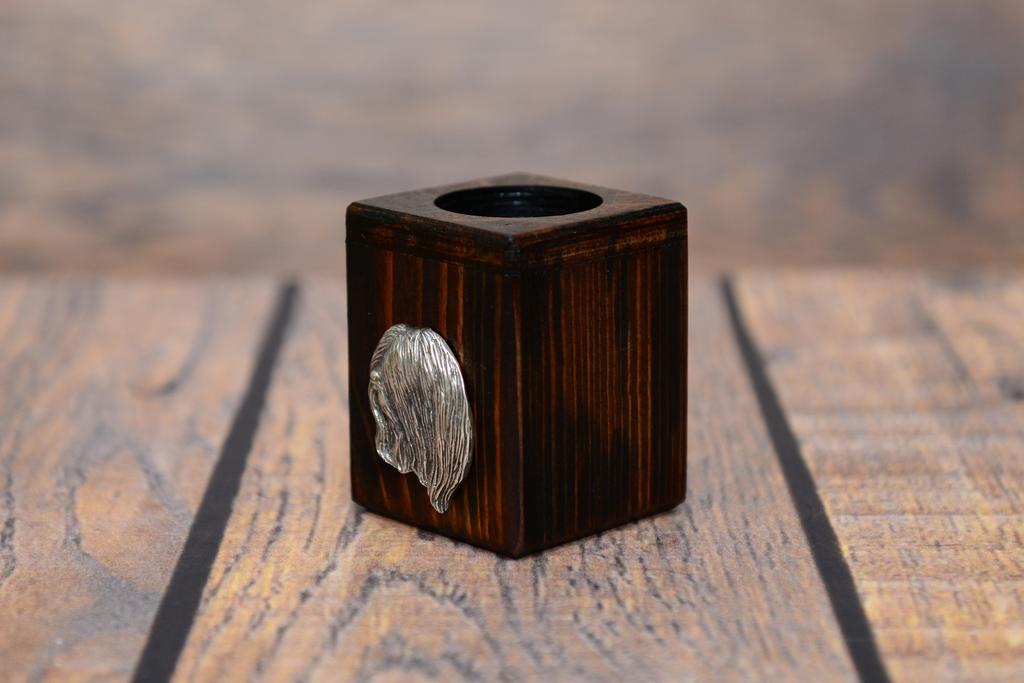 Lhasa Apso - Wooden Candle Holder with a Dog, a Unique Souvenir After Losing a Dog, a Handicraft from the Art-Dog Brand
