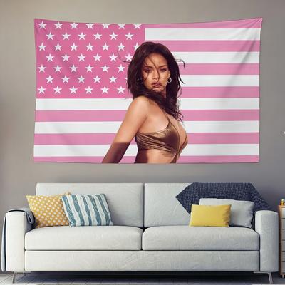 New RRihanna Pink Tapestry Pop Star Fans Cheering Background Cloth Party Room Decor Aesthetic Wall Hanging