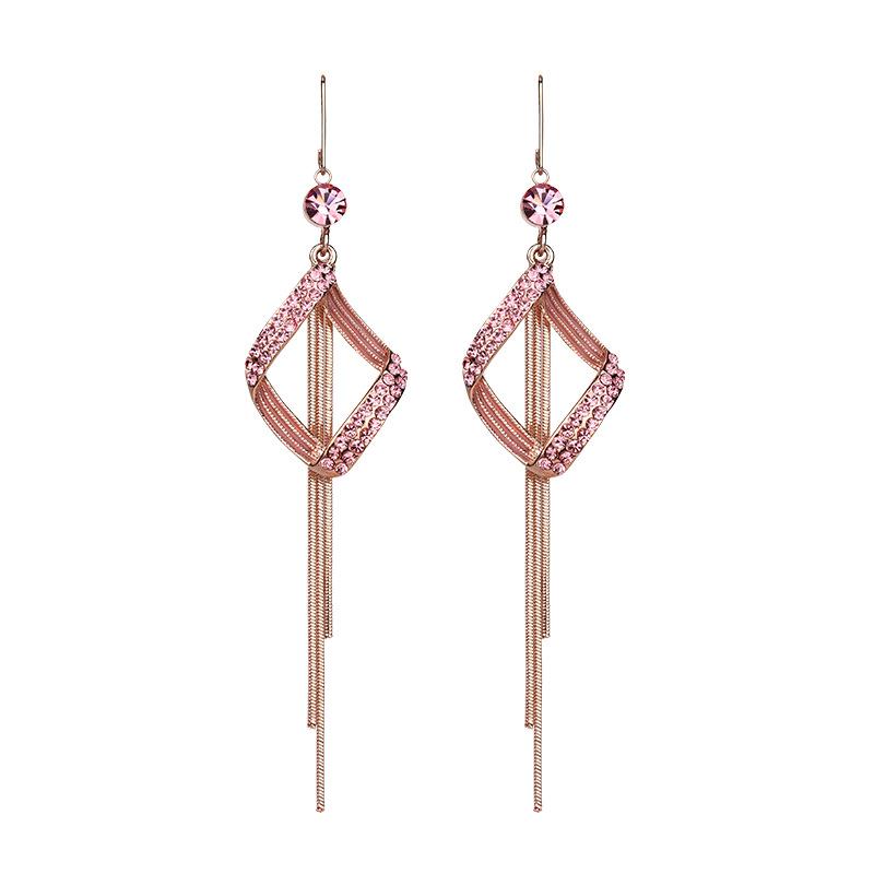 925 Silver Earrings Women'S Tassel Geometric Rhombus Personality Earrings Irregular Accessories
