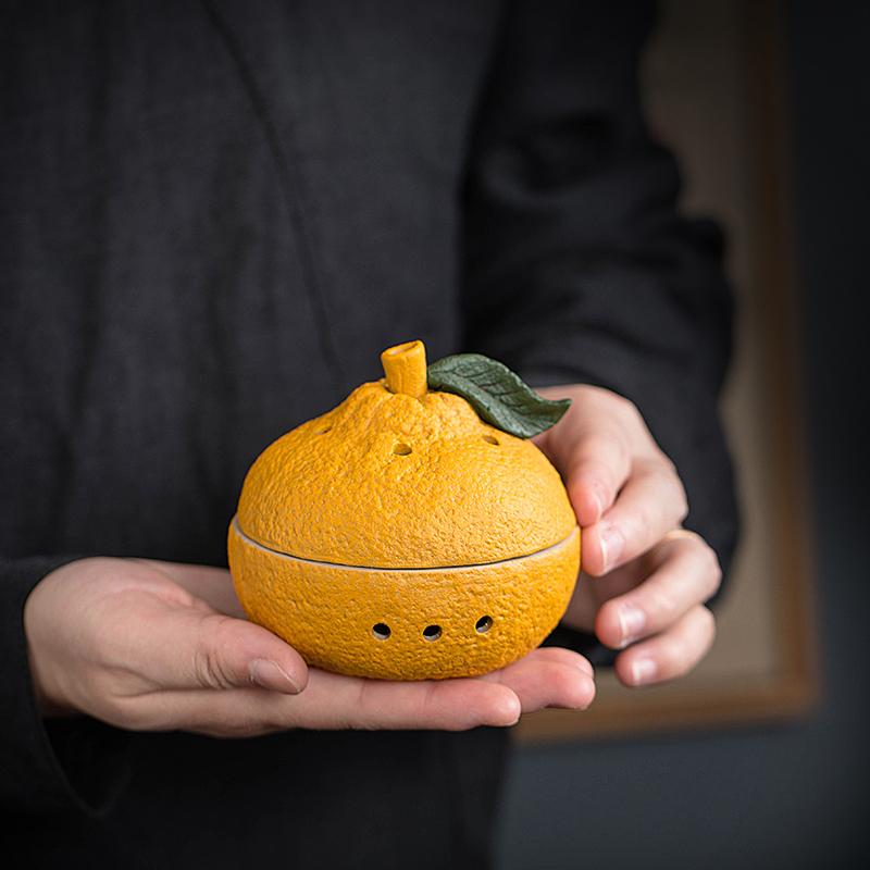 Big Fortune and Auspicious Ceramic Incense Burner, Ugly Orange Incense Holder, Mugwort Sandalwood Incense Burner