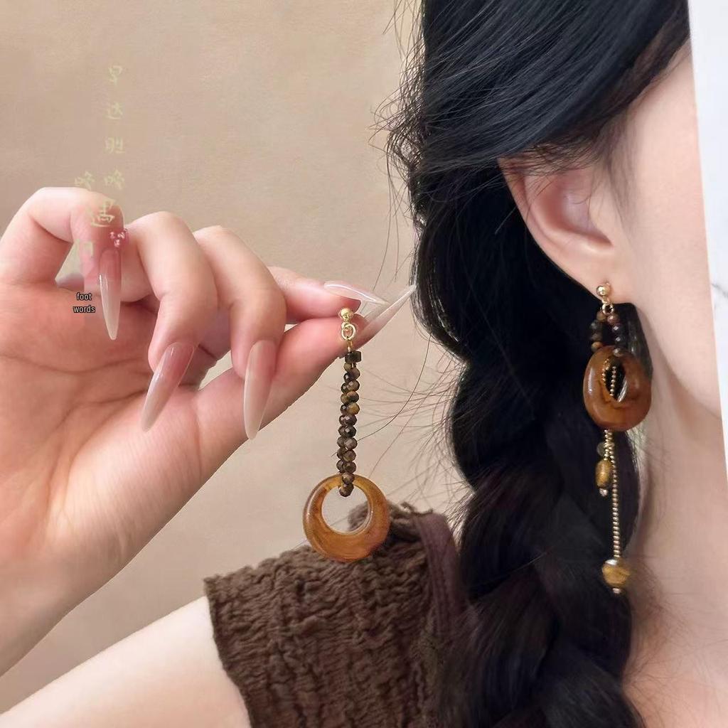Silver Needle Retro Ethnic Style Rattan Woven Bead Drop Earrings