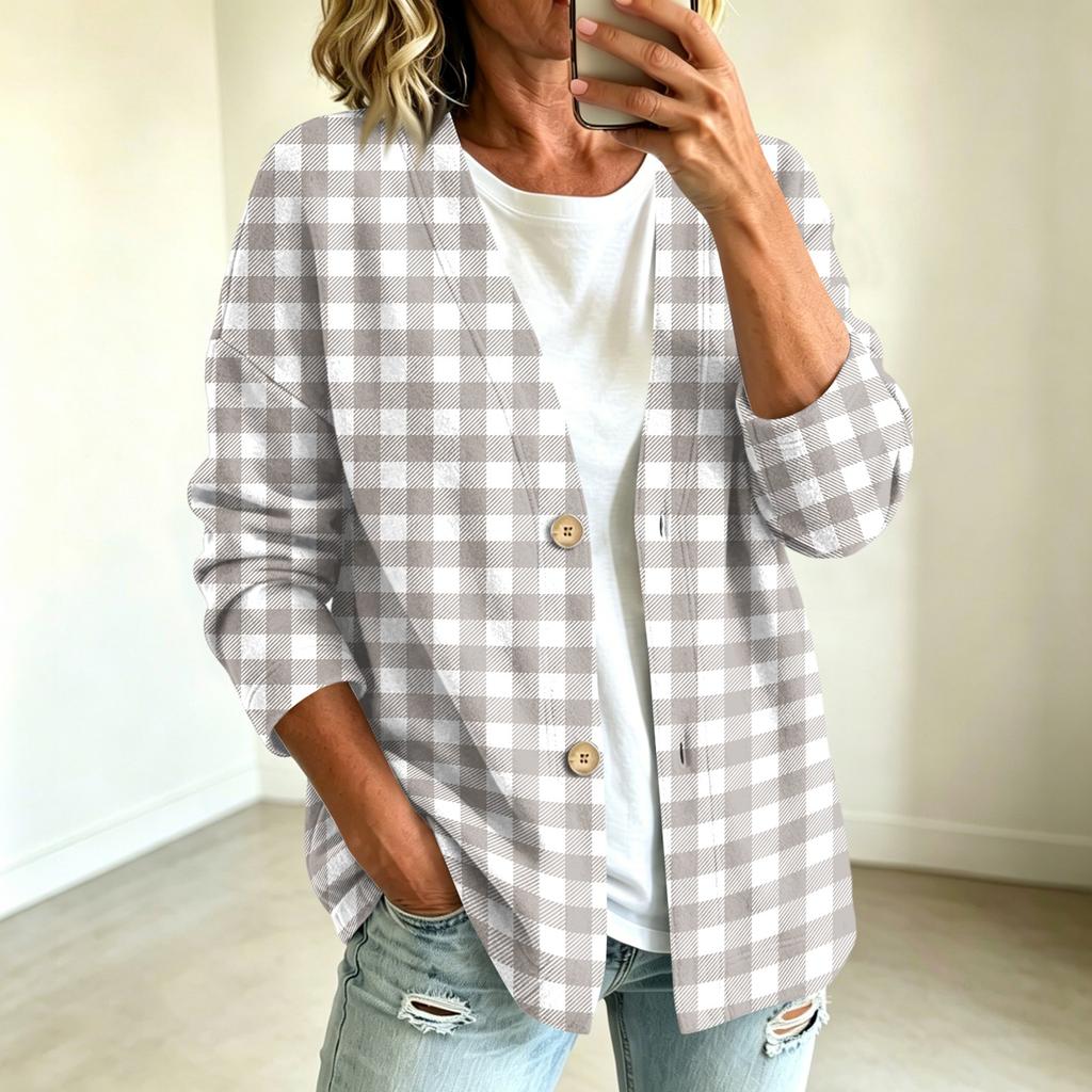 Women's Casual Button Front Plaid Print Jacket for Everyday Wear