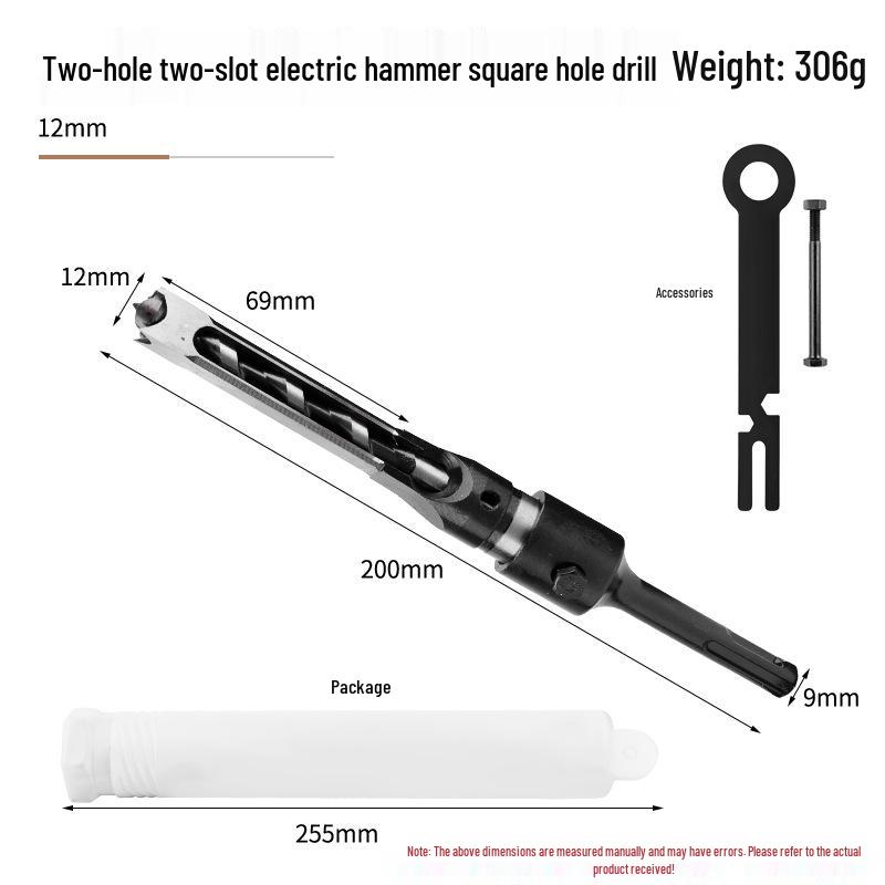 Electric Hammer Square Shank Drill Bit for Woodworking - Two Holes & Grooves