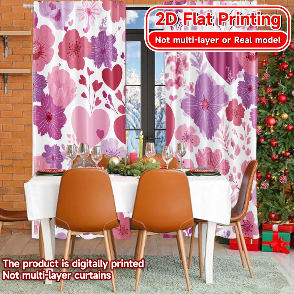 Impression Plate Floral Paysage de Cœur Chic Tissu de Rideau Polyvalent Rideaux Utilisation Toutes Saisons Salon Cuisine Lot de 2 Fabriqué Polyester Décor