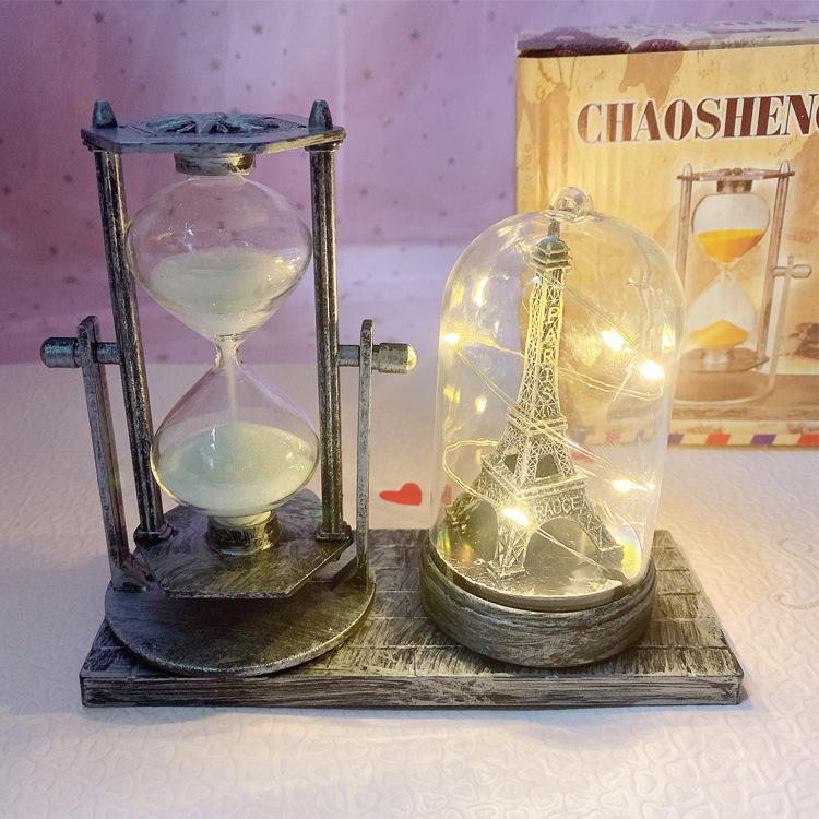 Antique Flow Sand Street Lamp Pen Holder Student Gift White Hourglass Color Changing Small Night Light Ornaments
