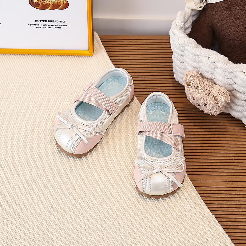 Summer Girls' Leather Shoes Breathable Upper Children'S Casual Shoes Daily Ballet Style Sporty Comfortable Kids' Shoes