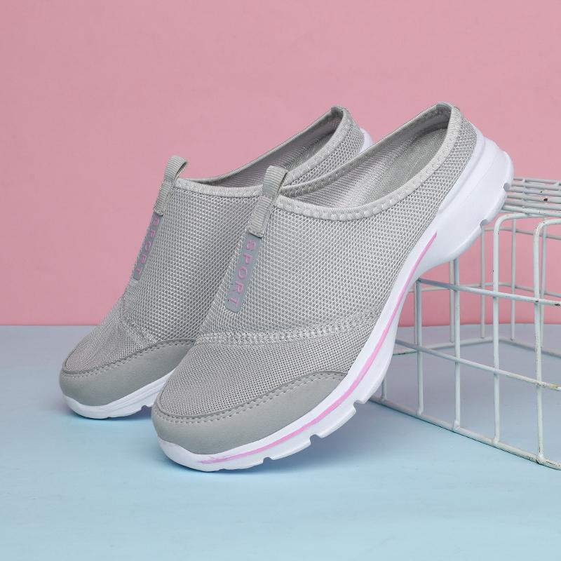 Mode für Männer Casual Schuhe Mesh Slip-On Solid Color Loafers Flache Hausschuhe Sommer Paar Schuhe Halb Hausschuhe Plus Größe Sandalias Zapatos