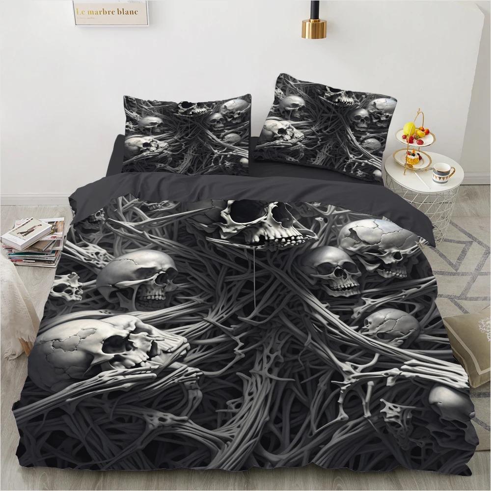 Black Skull Bedding Set Cartoon Comforter Sets Double Queen King Twin Full Size Duvet Cover Set Kids Girls White Bed Linen