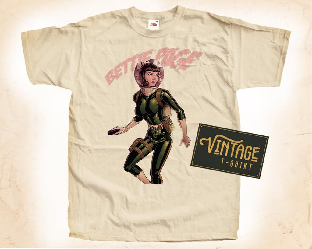Bettie Page V7 Koszulka Vintage Naturalny kolor Męska Koszulka Druk Cyfrowy DTG ROZMIARY S M L XL 2XL 3XL 4XL 5XL