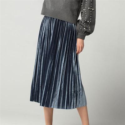 Primavera outono cintura alta magro feminino veludo saias plissadas elegante plus size sólido M-6XL