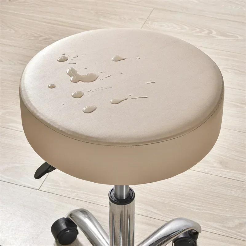 Waterproof Round Stool Cover Leather Elastic Barstool Covers All Inclusive Solid Color Rotating Chair Slipcover Home Hotel Decor