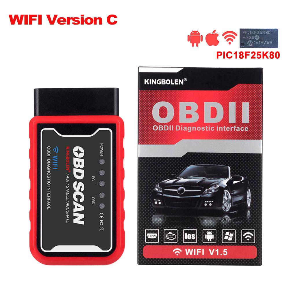 ELM327 V1.5 PIC18F25K80 lustas Dviguba plokštė WIFI/BT OBD2 kodo skaitytuvas ELM327 OBDII diagnostikos įrankis Android/IOS telefonui PK ICAR 2