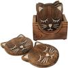 11 Cm Wooden Handcrafted Cat Design Coasters for Drinks Hot Cold Wooden Coaster Sets with Holder Dining, Tea Coffee Table Decorative Cocktail Coasters