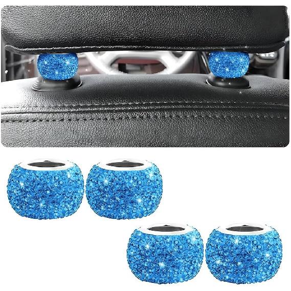 XINLIYA 4 Pack Car Headrest Collars, Bling Car Head Rest Collars Rings Decor, Rhinestone Car Head Rest Collars, Interior Car Seat Accessory, Crystal