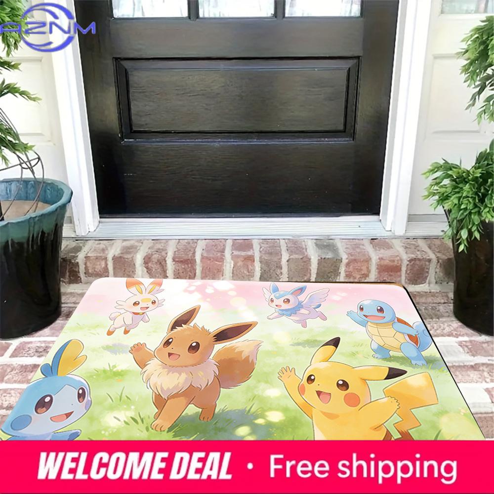 Cute Pokemon Eevee Pikachu and Friends Print Non-slip Doormat, Soft Absorbent Floor Rug for Home Decor