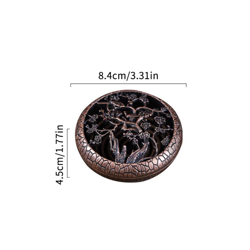 Brûleur d'encens antique avec couvercle creux, porte-bobine anti-moustiques en métal et bambou, orchidée prune, plaque de poêle à encens en bois de santal pour la maison