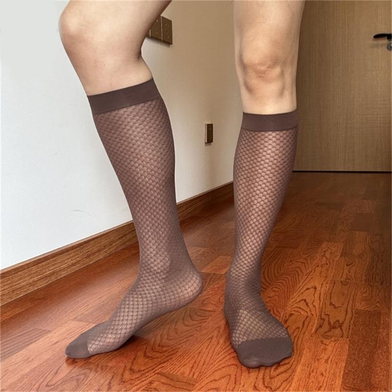 Men Thin Business Dress Socks Stretchy Nylon Sheer Knee Highs Dress Socks Over the Calf Dress Socks Sheer Casual Socks