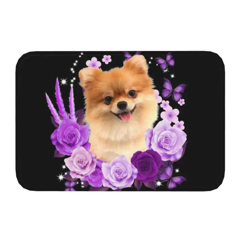 Pomeranian Dog With Summer Leaf Doormat Non-Slip Kitchen Bathroom Mat Garden Garage Floor Door Entrance Carpet Rug
