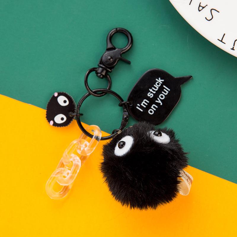 Soot Sprite Amulet Plush: Cute Straw Hat, Black Coal Spirit, Pompom Ornament Charm