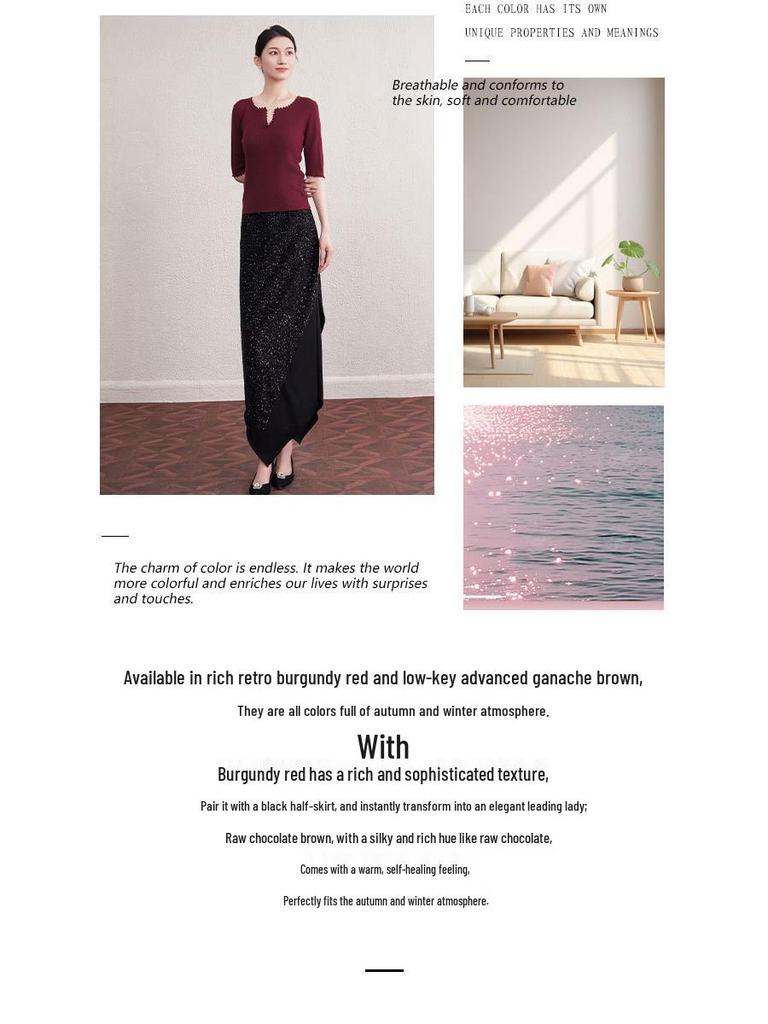 New Autumn Slim Fit V-Neck Five-Sleeve Hand-Crocheted Wool Sweater