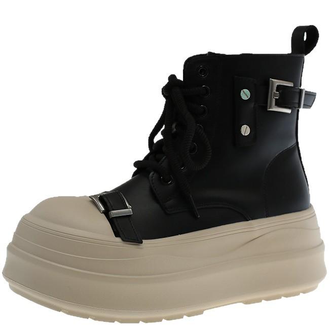 Simple Lace-up High-top Shoes Casual Board Shoes Women's Autumn and Winter Fashion Thick-soled Heightening Flat-soled Sports Shoes White Shoes Tide