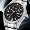 Heren 38mm Lichtgevende Wijzerplaat Dag Datum Horloge Licht op in het Donker Groen 30M Waterdicht Veldhorloge met Roestvrijstalen Band Beste Cadeaus Klok