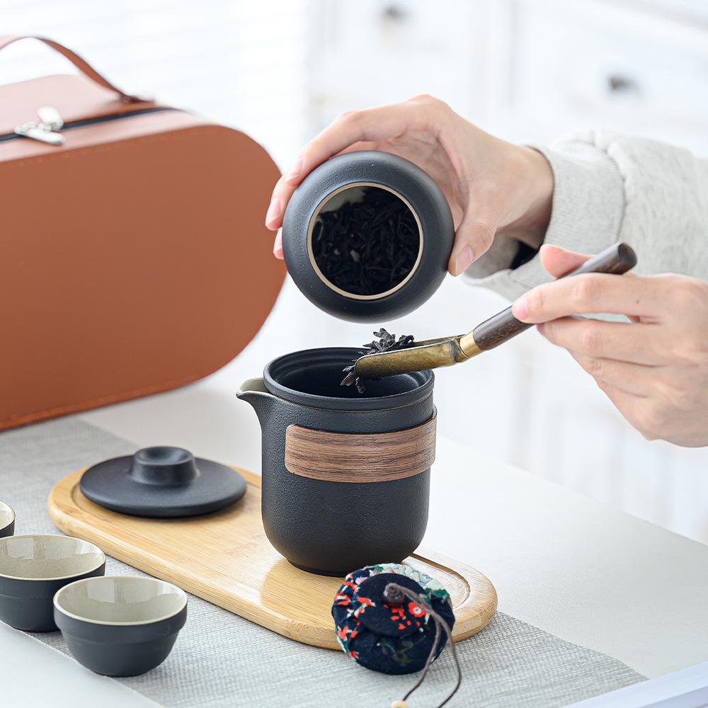 Japanisches Reise-Kung-Fu-Teeservice kleines Set Haushalt einfache Teekanne Keramiktasse Outdoor-Teetablett Tragetasche