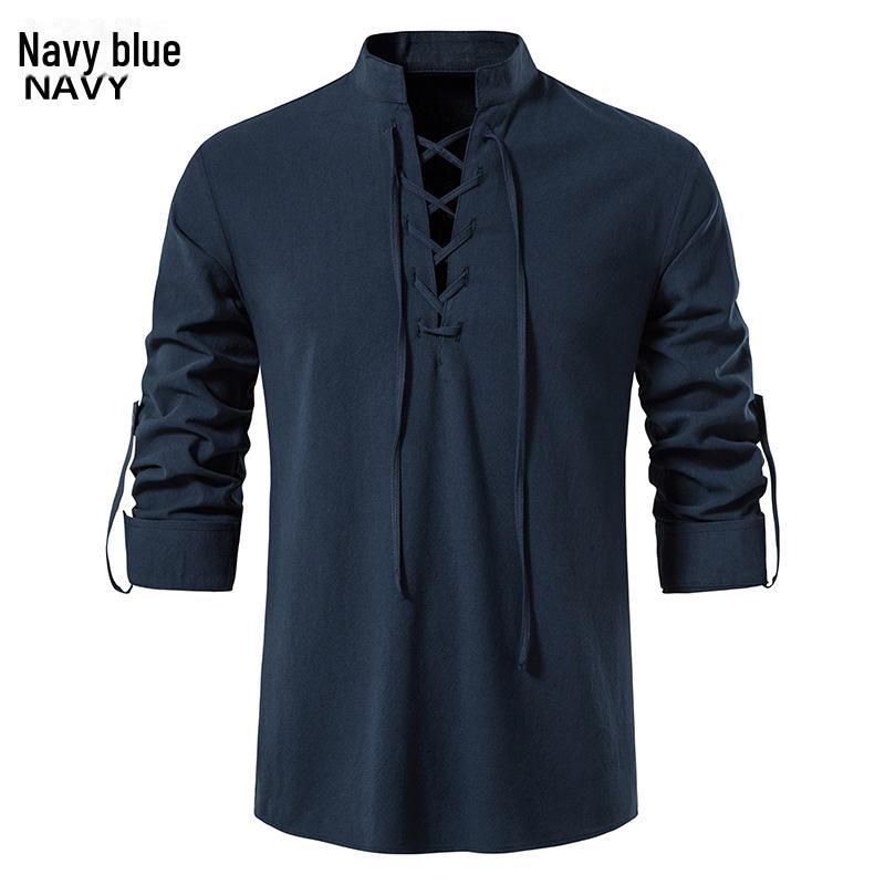 Men's Cotton Linen Henley Shirt - Beach Casual Stand Collar Long Sleeve (2024)