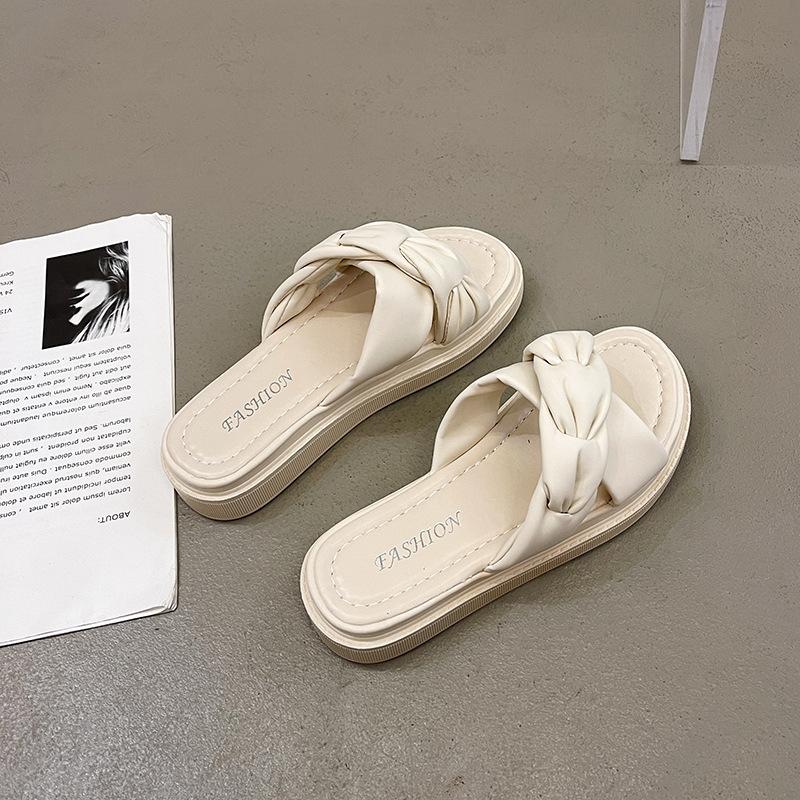 Fashion design cross slippers women's summer wear 2025 new versatile thick bottom non-slip beach student sandals tide