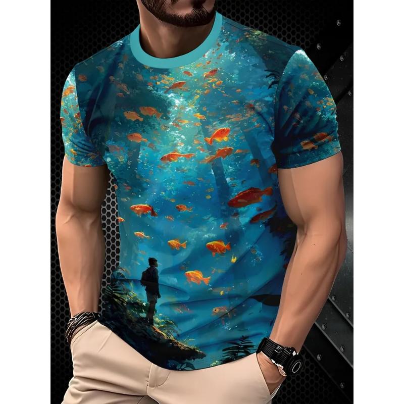 Fashion Men's Crew Neck Short Sleeve 3D Casual Color Printing Casual Short Sleeve Crew Neck T-Shirt