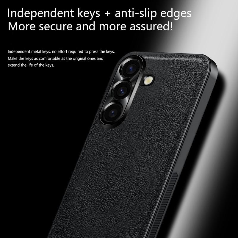 Metal Camera Protection Leather Phone Case For Samsung Galaxy S25 S24 S23 S21 FE S22 Ultra S25 Plus Silicone Edges Back Cover