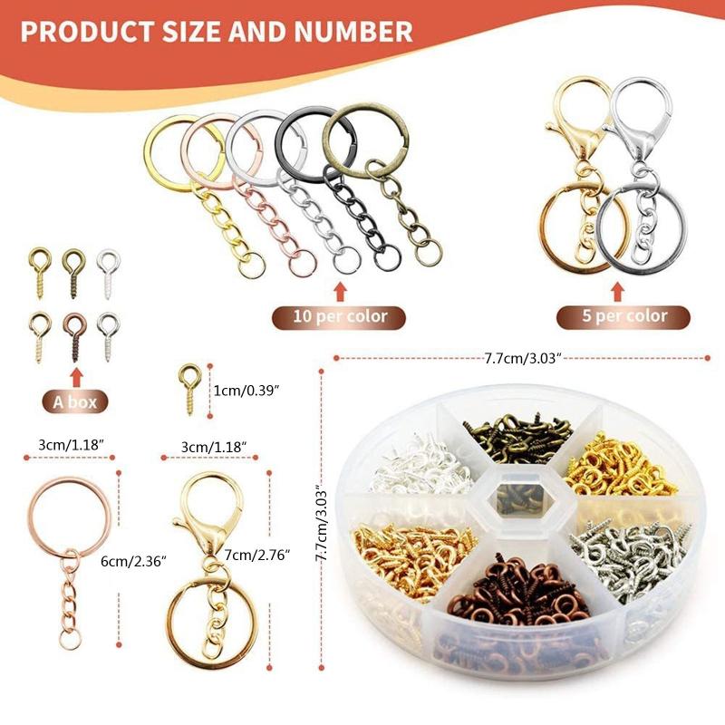 660Pcs Keychain Rings for Crafts Including 50Pieces Keychain Rings 10Pieces Lobster Clasp 600Pieces Screw Eye Pins Hooks