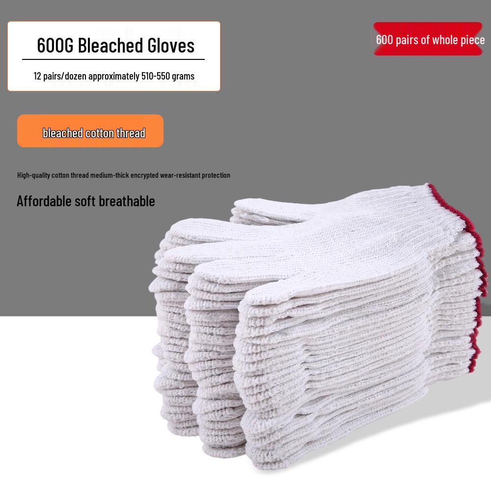 Dirt-Resistant Black & White Flower Thickened Work Gloves, Wear-Resistant Pure White Labor Protection Gloves