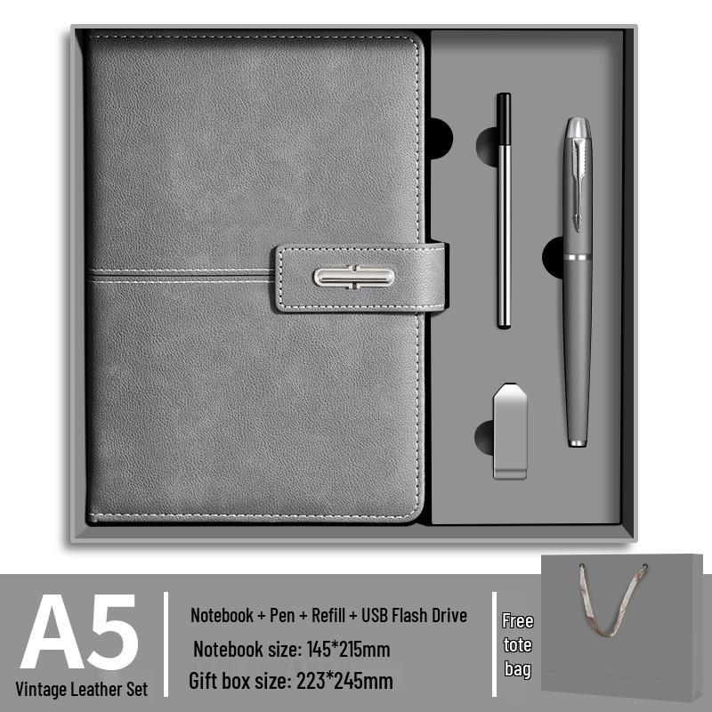 Customizable Business Notebook Gift Set with Logo: Includes Notebook, Pen, and USB Drive - Ideal for Company Meetings and Souvenirs.