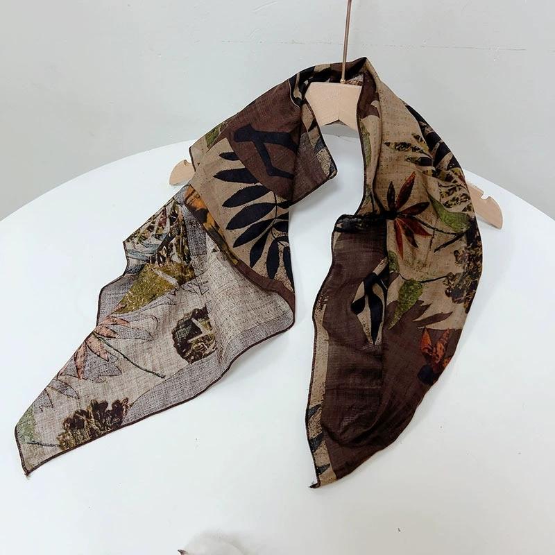 55x55cm Soft Retro Soft Cotton Square Scarf for Women Neckerchief Cotton Headscarf Floral Printed Scarf Hijabs