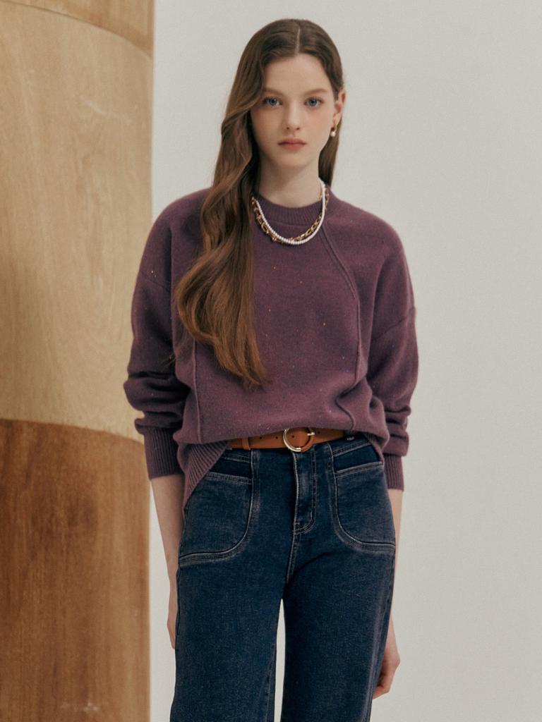 MAXZA Color Sequin Mix Raglan Round Neck Knit