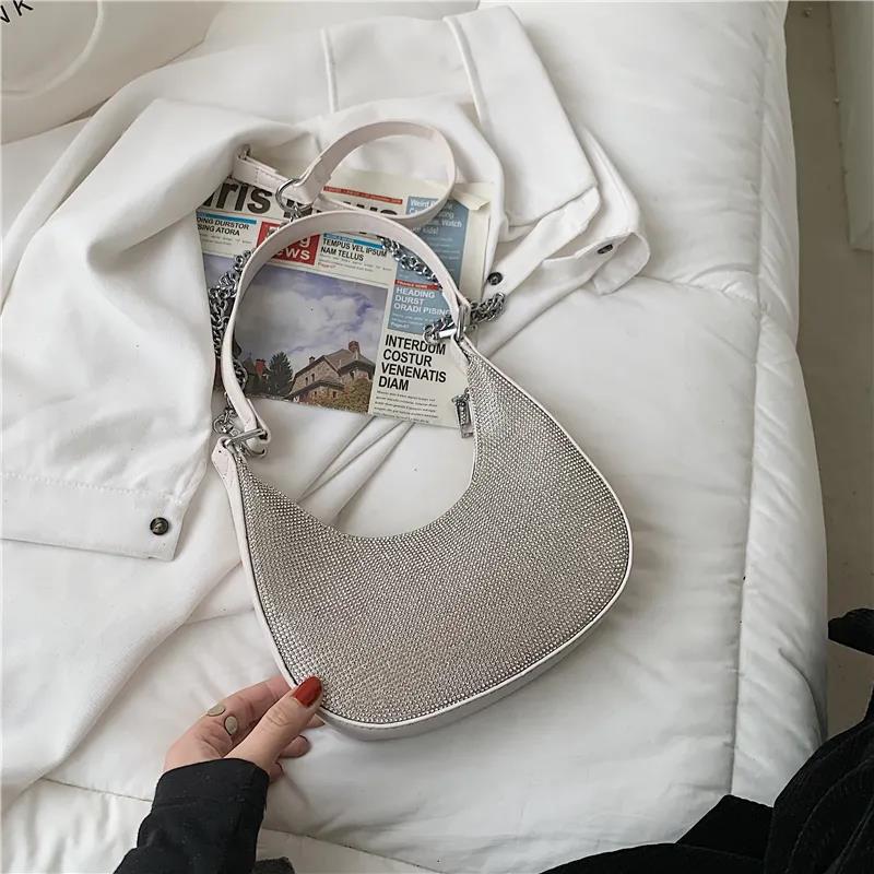 Women's Vintage Single Shoulder Bag Solid Color Casual Messenger Bag Elegant Versatile Handbag Inlaid Diamond Underarm Bag