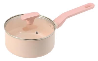 Pearl Metal 18cm Stieltopf mit Glasdeckel, Induktionsgeeignet, Keramikbeschichtung, Rosa HC-730