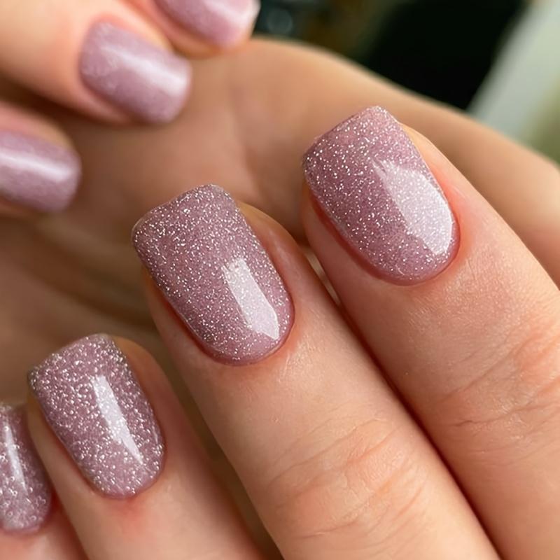 96 Stück mittellange quadratische Press-On-Nägel, künstliche Nägel mit Glitzerpuder-Dekor, glitzernde Vollnägel für Frauen