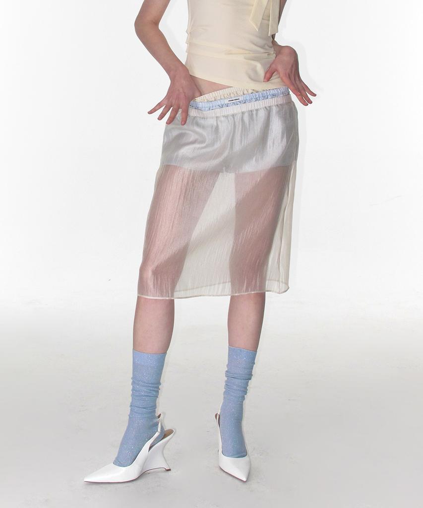 Crank Sheer Layered Skirt Pants_Cream